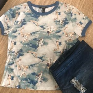 Forever 21 Baby Angels White/ Light Blue Short Sleeve Tshirt Size Large